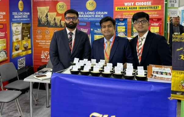 Team members at the Paras Agro Industries exhibition stall